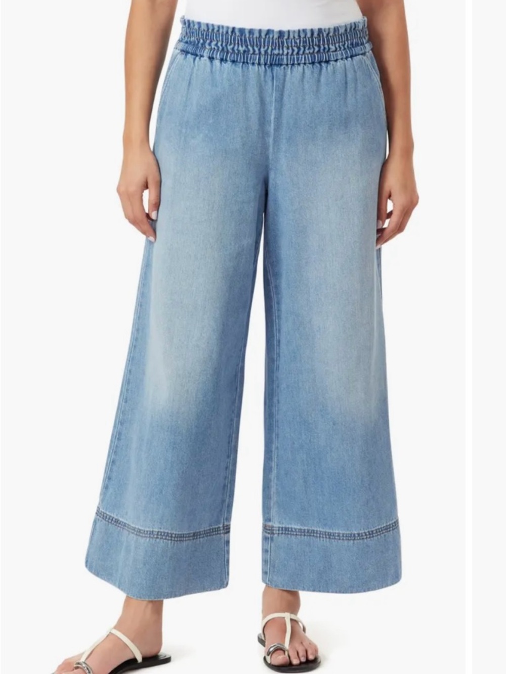 Kensie Light Blue Wide-Leg Elastic Waist Jeans